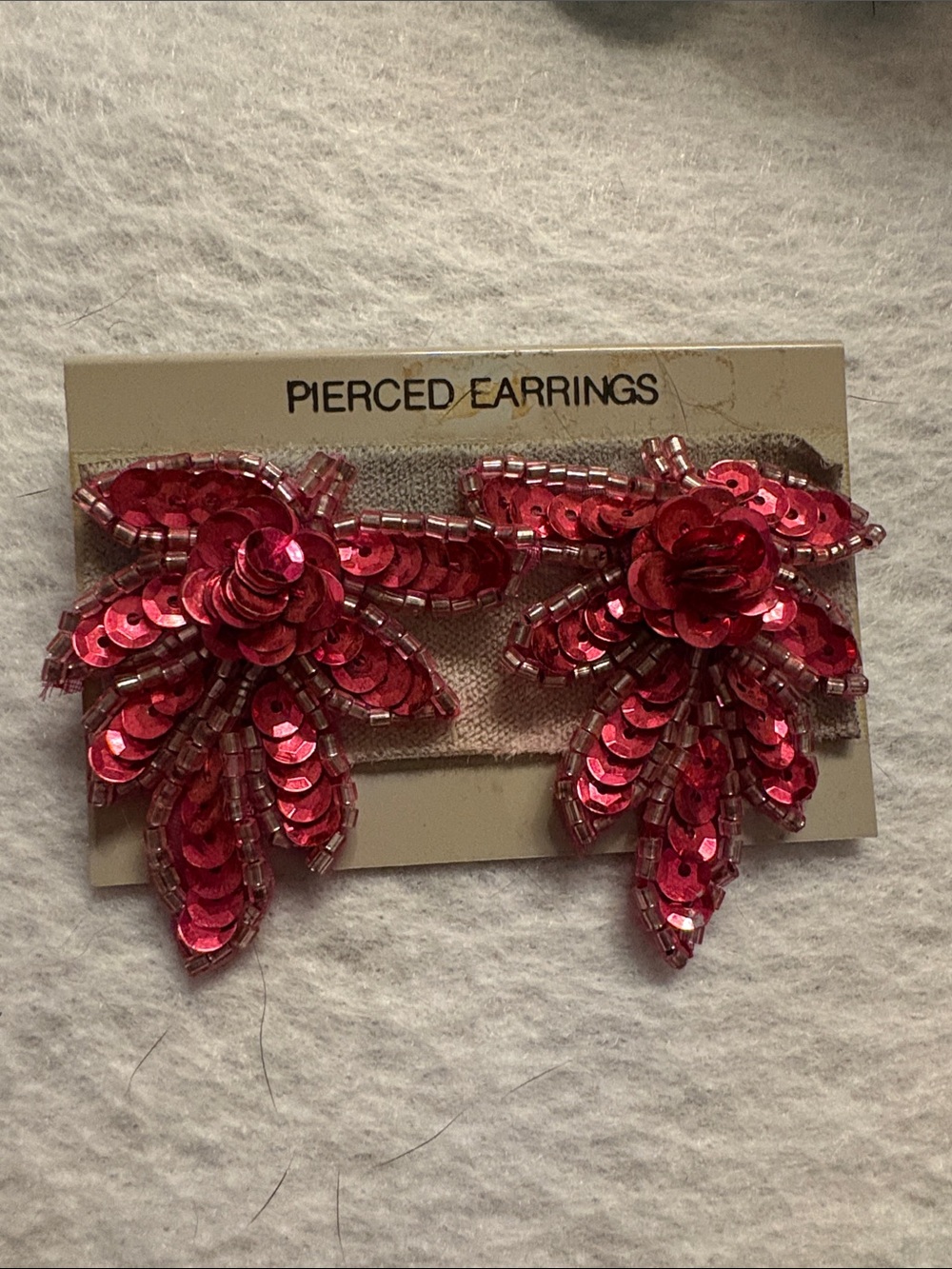 Raspberry Pink Sequin Vintage Pierced Lightweight Earrings- new